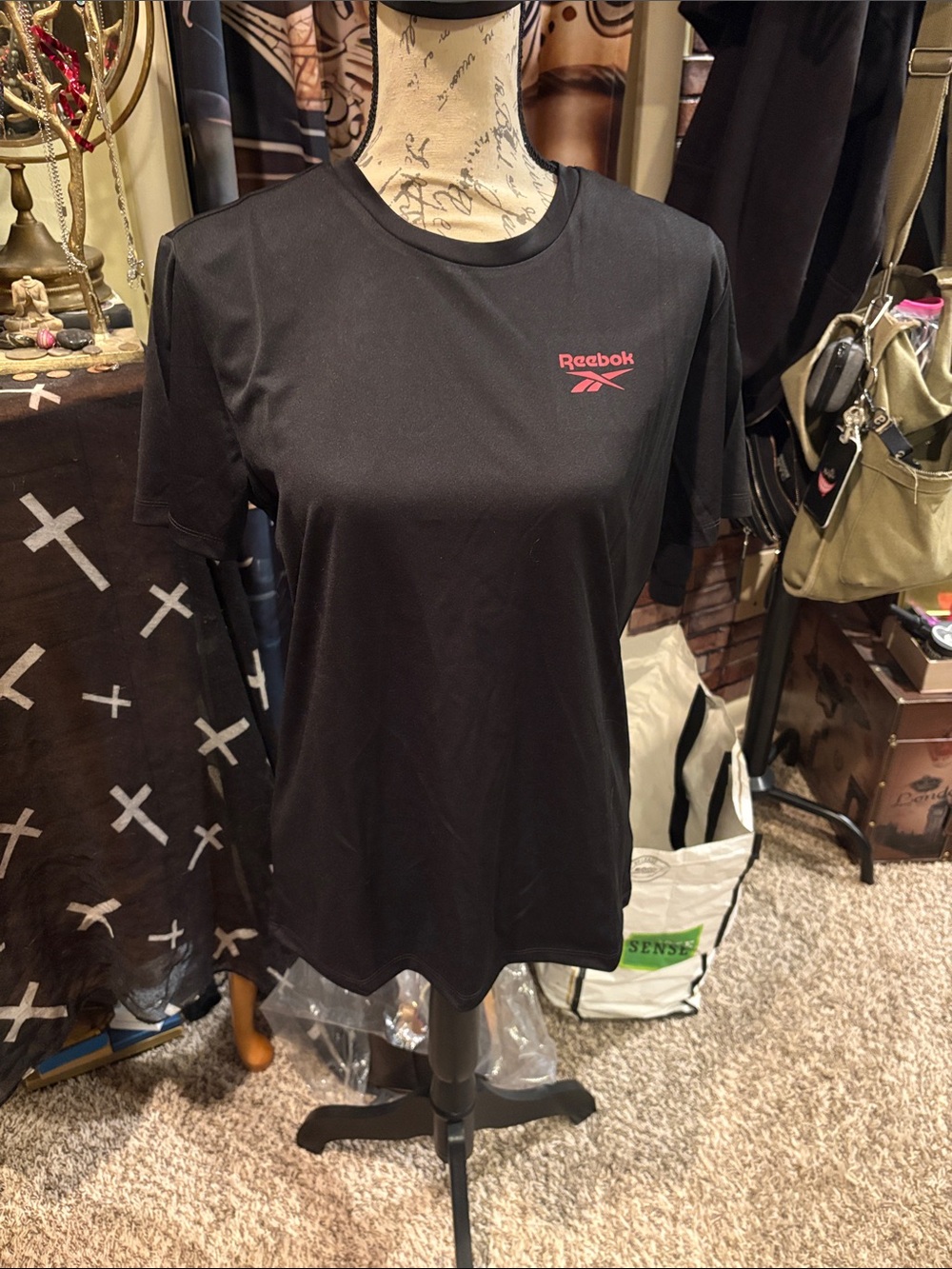 Reebok Black Tee with Pink Logo Accent